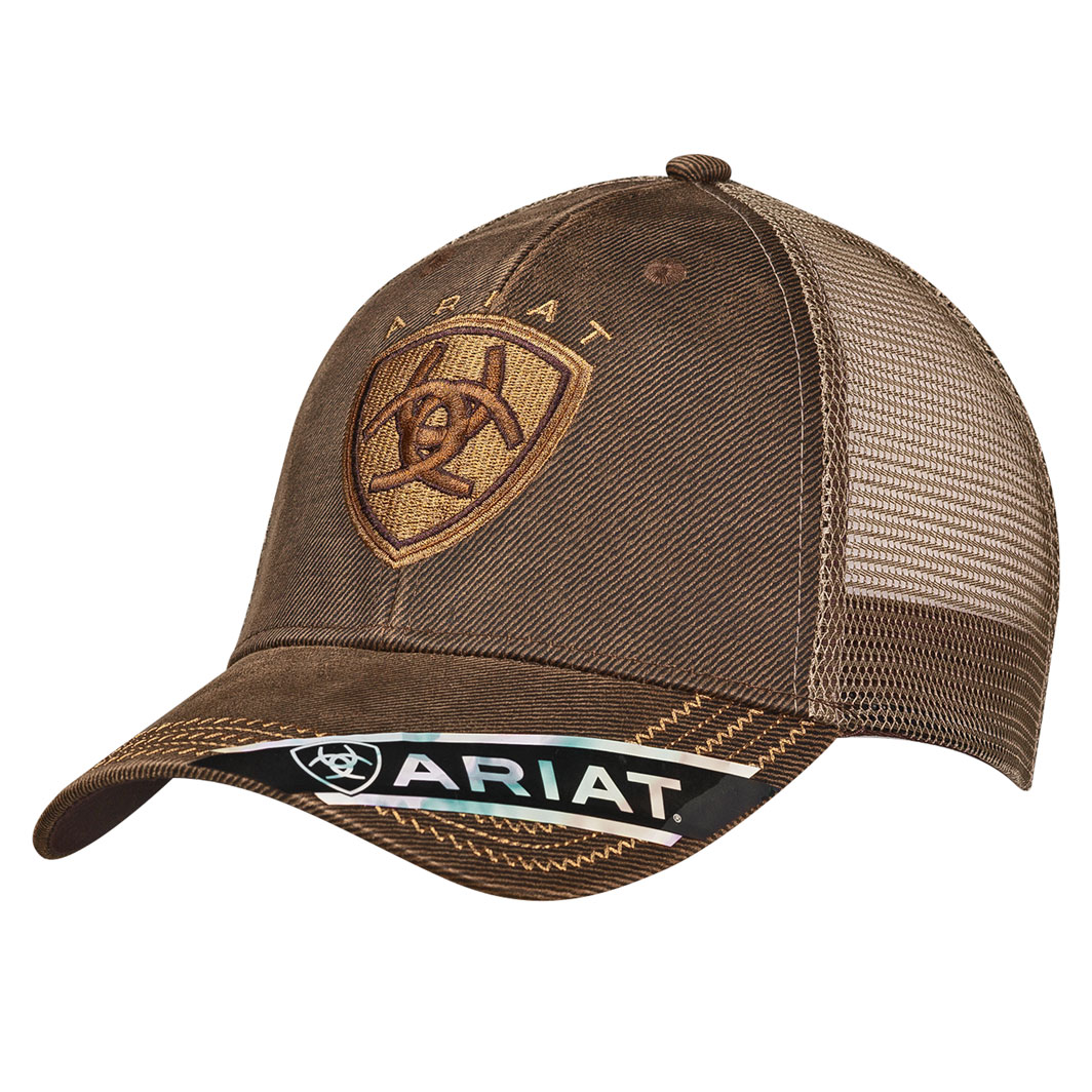 ARIAT MENS OILSKIN MESH BROWN CAP