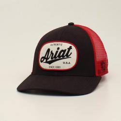 ARIAT MENS OVAL LOGO MESH BLACK AND RED CAP